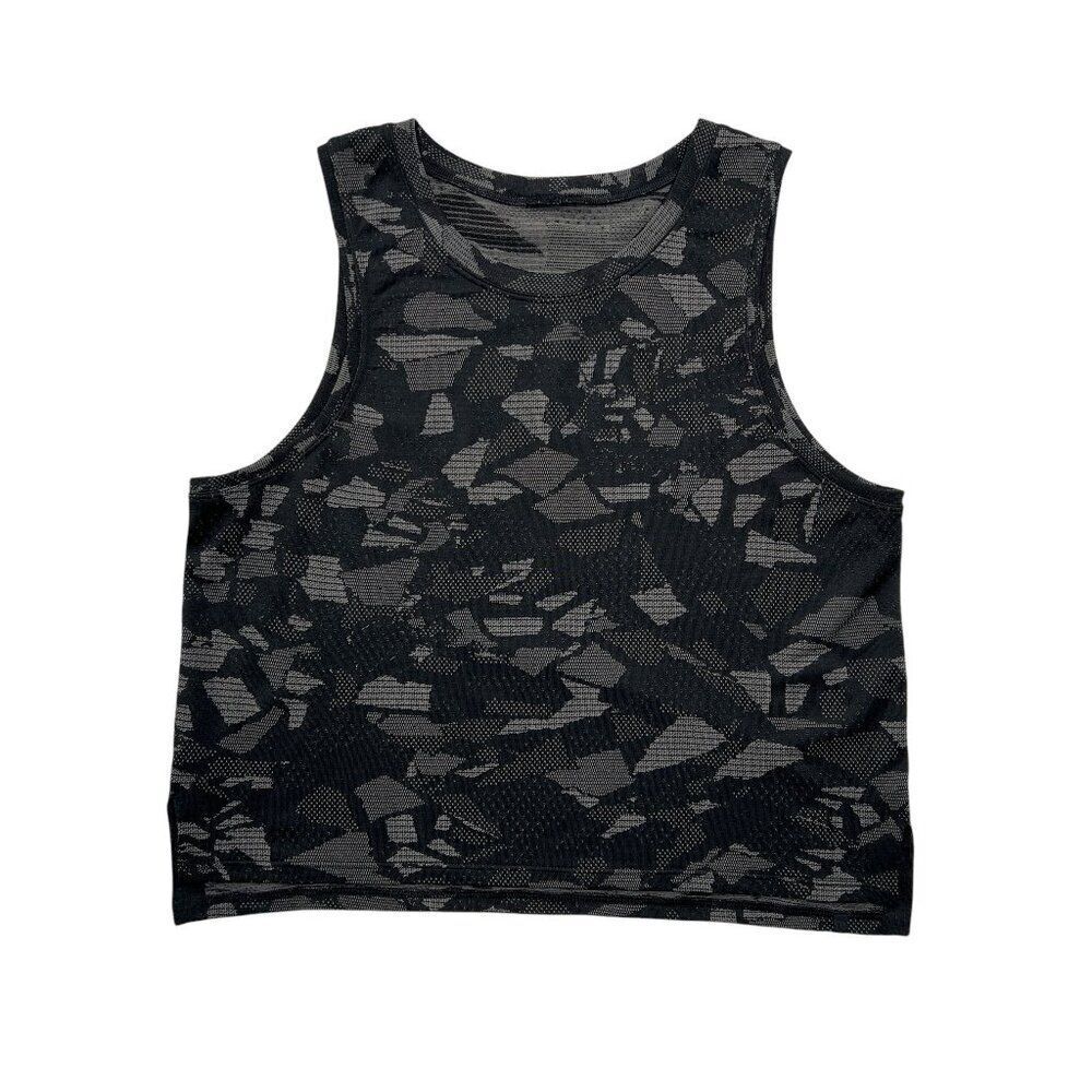 Lululemon Tank Top Women’s Small‎ Black & Grey Athletic Geometric Cropped Top